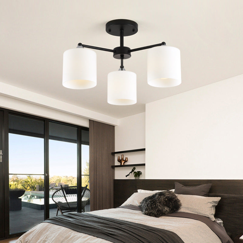 Cylinder Semi Flush Light Fixture Traditional Glass Ceiling Light for Living Room
