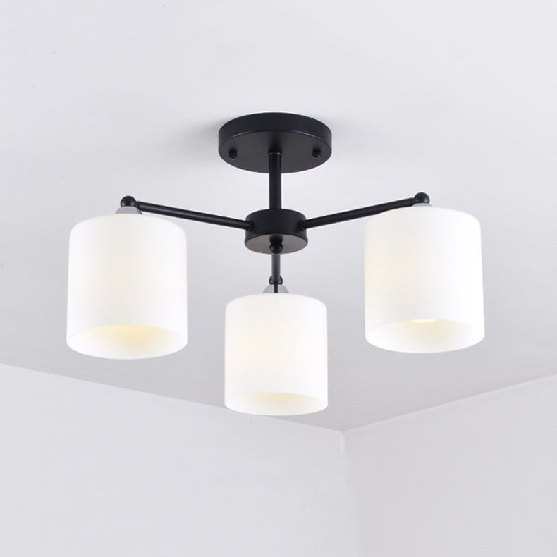 Cylinder Semi Flush Light Fixture Traditional Glass Ceiling Light for Living Room