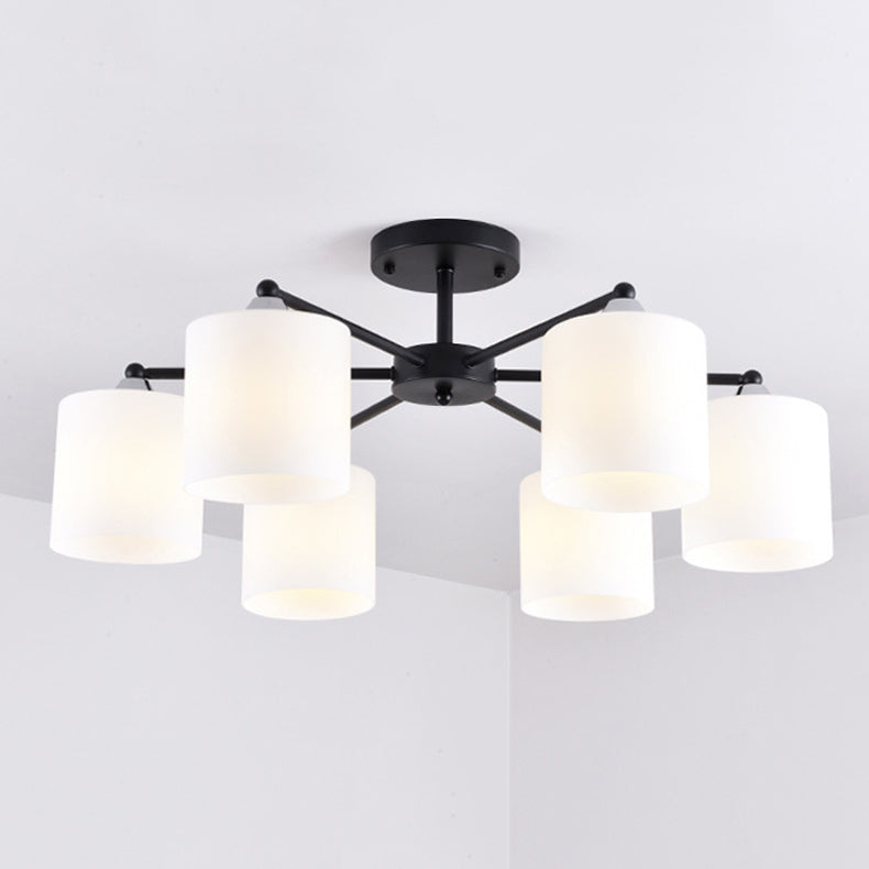 Cylinder Semi Flush Light Fixture Traditional Glass Ceiling Light for Living Room