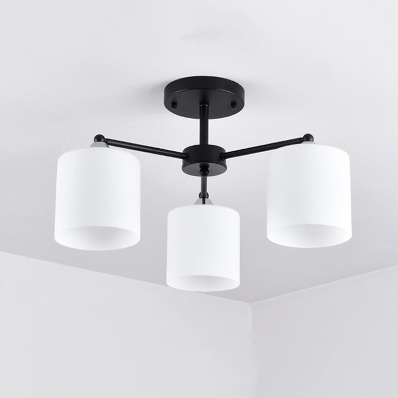 Cylinder Semi Flush Light Fixture Traditional Glass Ceiling Light for Living Room