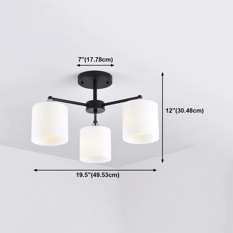 Cylinder Semi Flush Light Fixture Traditional Glass Ceiling Light for Living Room