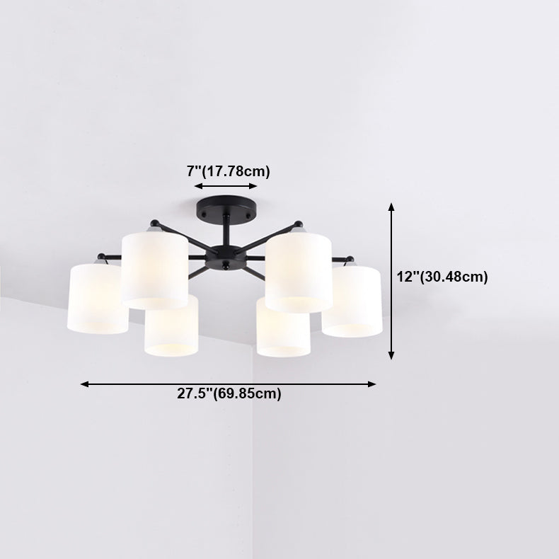 Cylinder Semi Flush Light Fixture Traditional Glass Ceiling Light for Living Room