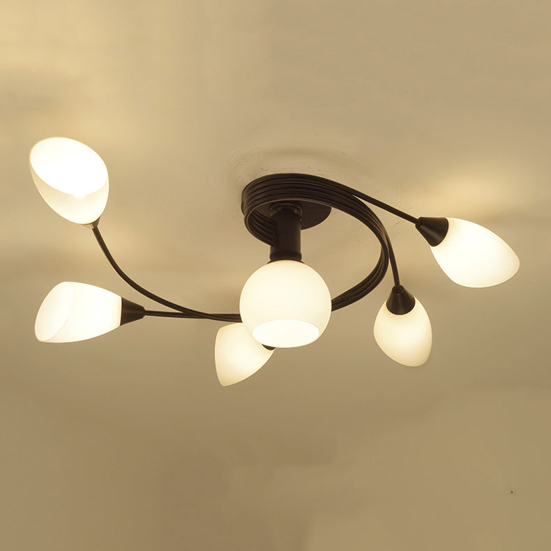 Black Semi Flush Mount Light Simple Glass Shaded Ceiling Mounted Light