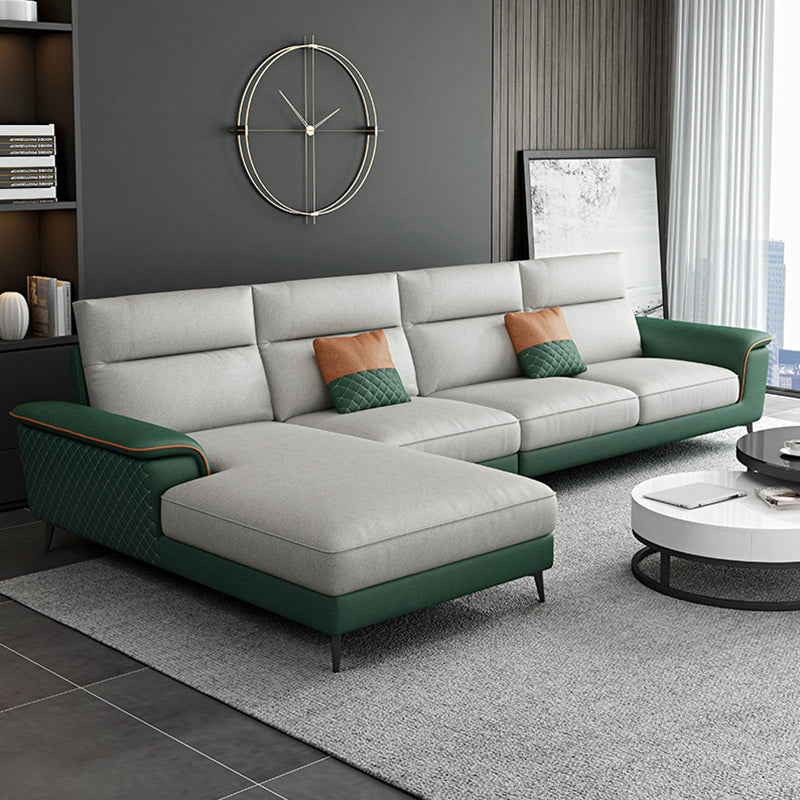Modern Pillow Top Arm Sofa 4-Seater Faux Leather Sofa with Chaise