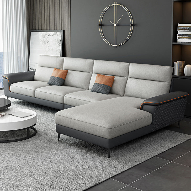 Modern Pillow Top Arm Sofa 4-Seater Faux Leather Sofa with Chaise