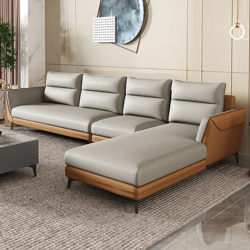 Faux Leather Sectionals 136.22" L Flared Arm Stain-Resistant Sectionals