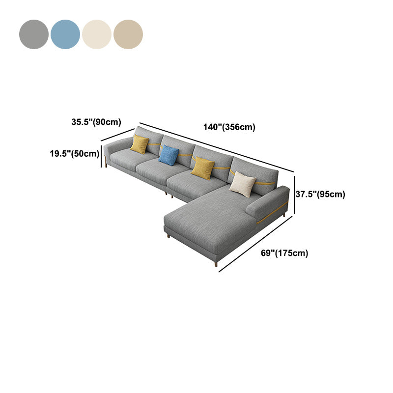 Fabric Sectional Pillow Back and Square Arms Sectional Sofa for 4 People