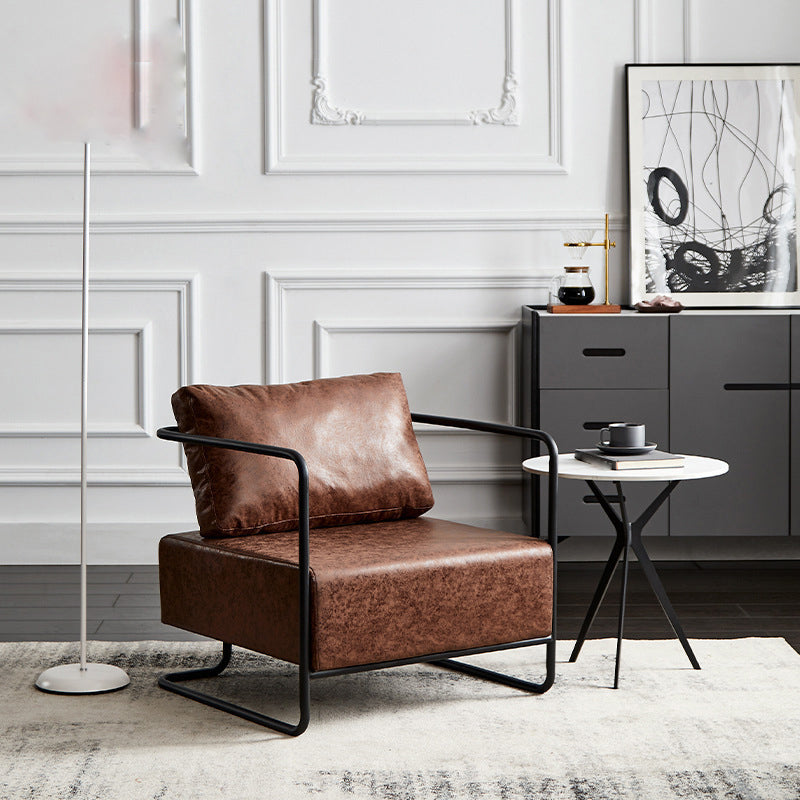 Contemporary Bonded Leather with Pillow Track Arms Accent Armchair