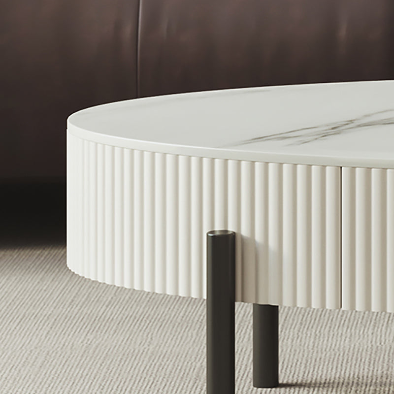 Glam Coffee Cocktail Table with Storage Drawer and 4 Iron Legs