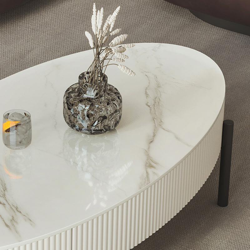Glam Coffee Cocktail Table with Storage Drawer and 4 Iron Legs