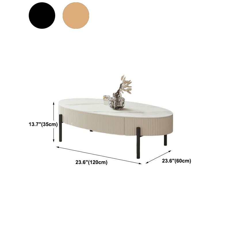 Glam Coffee Cocktail Table with Storage Drawer and 4 Iron Legs