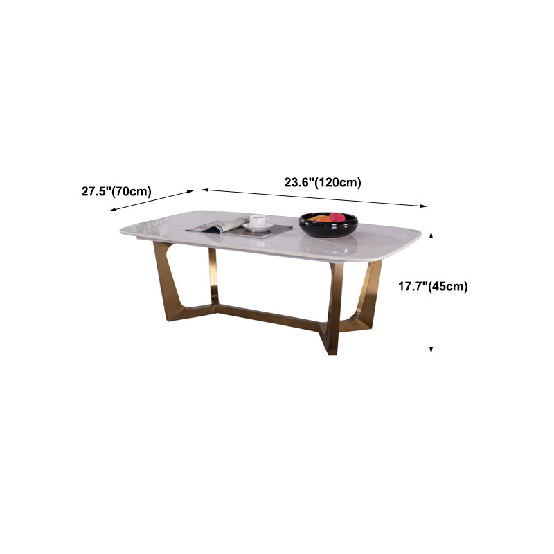 White Marble Top Coffee Table with Golden Steel Trestle Base