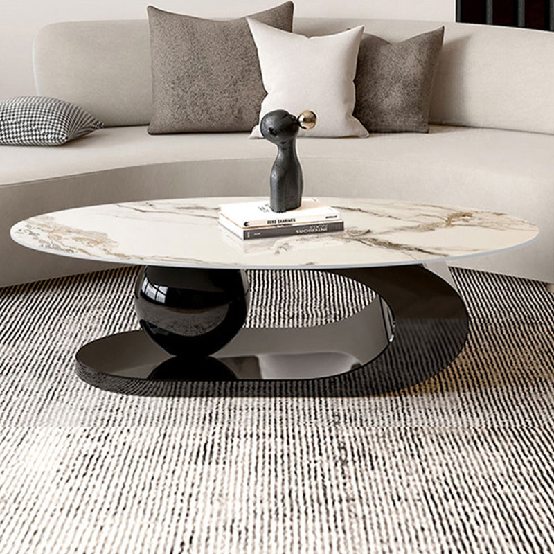 Oval Stone Top Coffee Table with Steel Base 51.18" Long 27.56" Wide