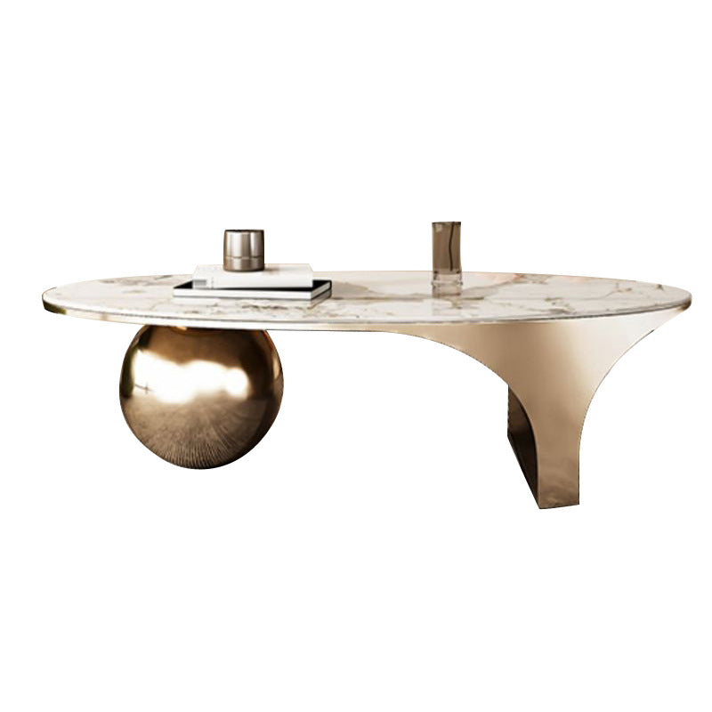 Oval Stone Top Coffee Table with Steel Base 51.18" Long 27.56" Wide