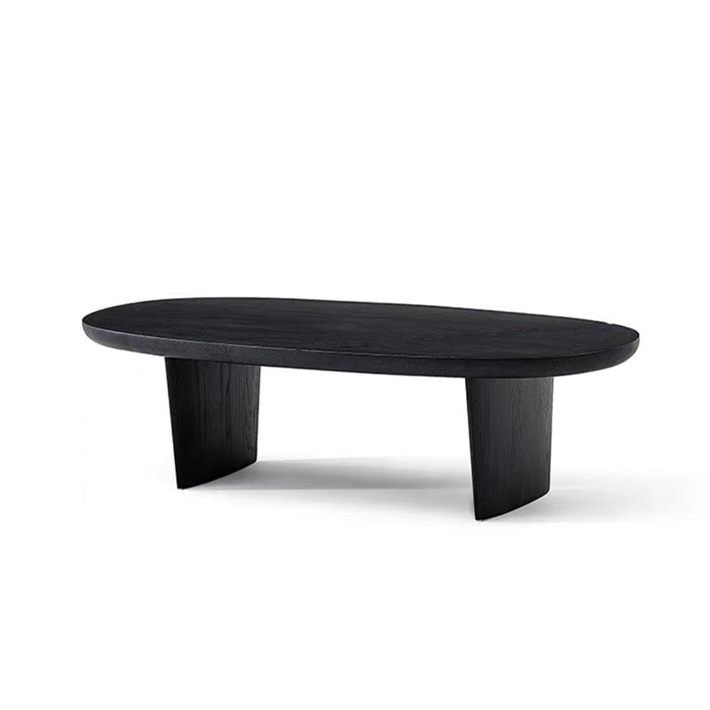 Modern Black Solid Wood Coffee Table with Wooden Base Bunching Tables