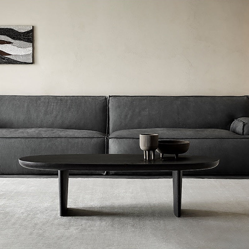 Modern Black Solid Wood Coffee Table with Wooden Base Bunching Tables