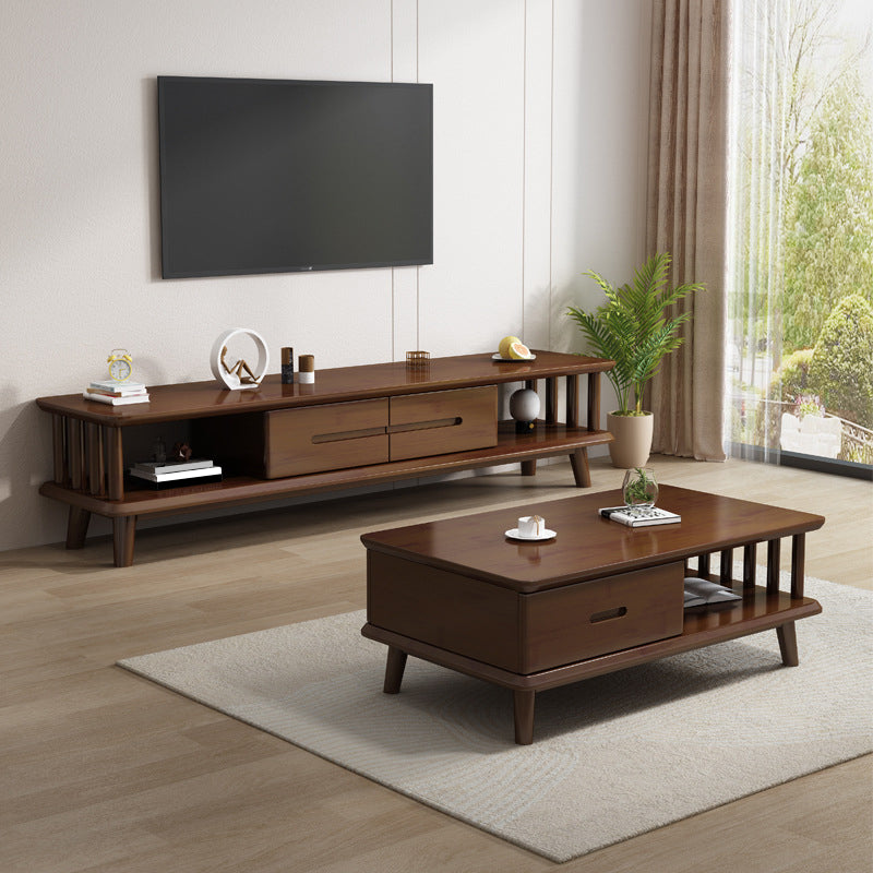 Scandinavian Solid Wood Coffee Table with 4 Legs and 2 Drawers