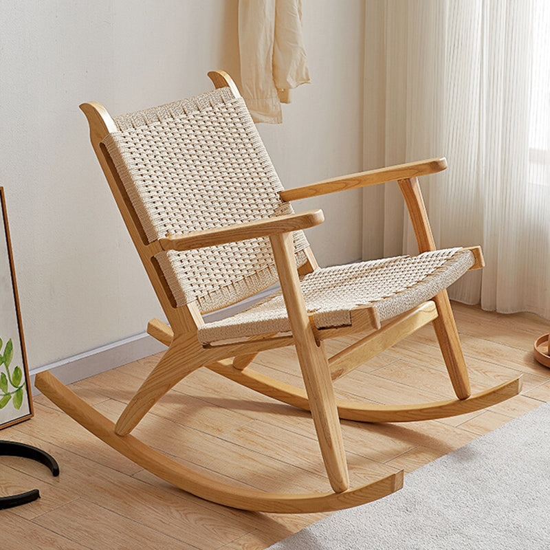 Traditional Rocking Chair Solid Wood Frame Wing Chair Back Indoor Rocking Chair