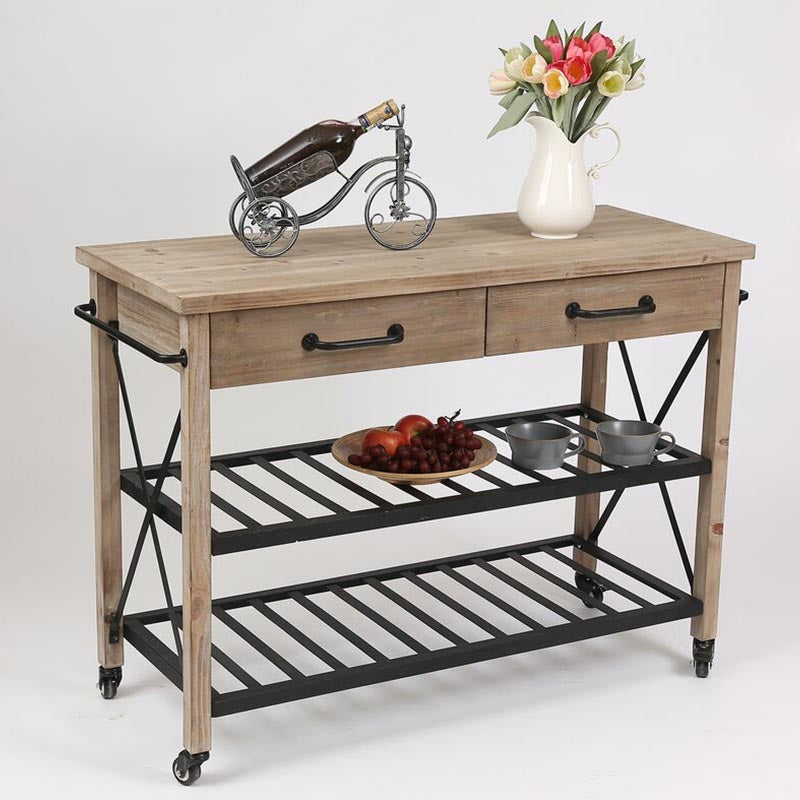 Contemporary Rolling Kitchen Cart Wood Rectangular Kitchen Island Cart with Towel Rack