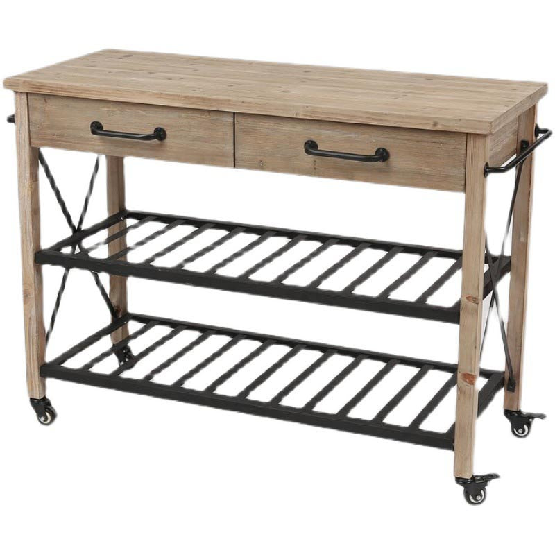 Contemporary Rolling Kitchen Cart Wood Rectangular Kitchen Island Cart with Towel Rack