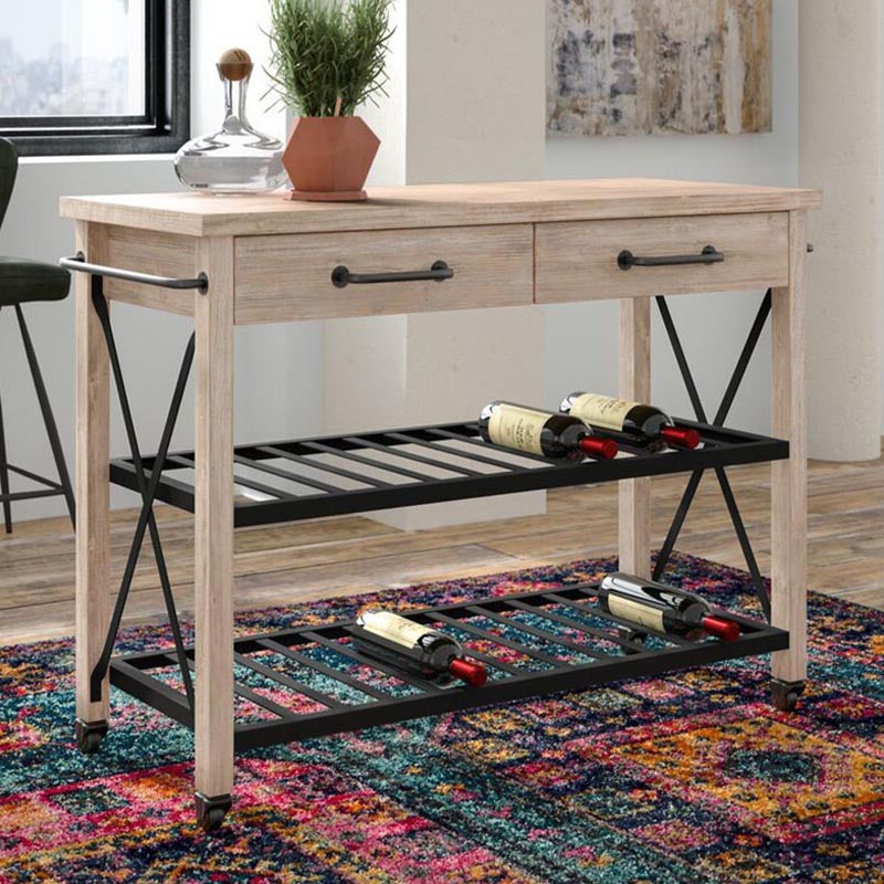 Contemporary Rolling Kitchen Cart Wood Rectangular Kitchen Island Cart with Towel Rack