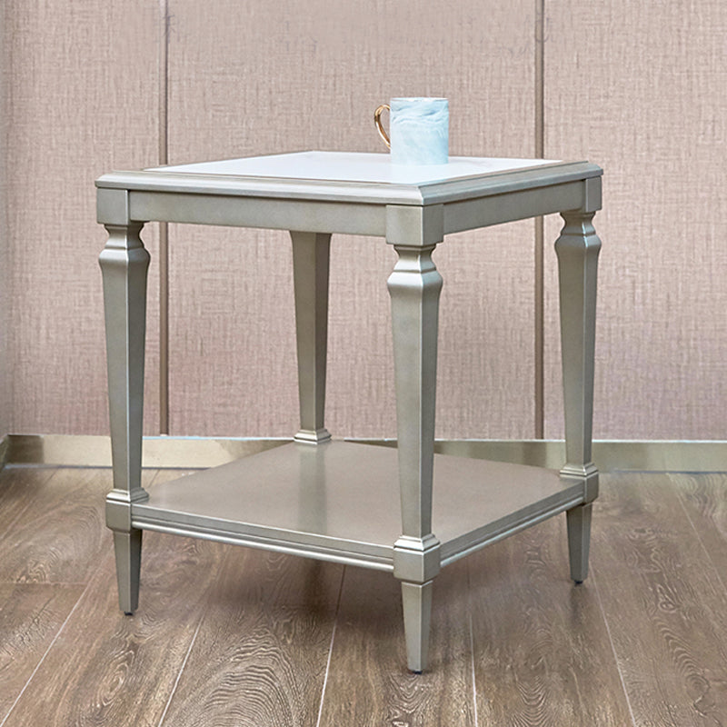 25.6" Tall Wood Square Top Side Table Sliver 4 Legs End Table with Shelf