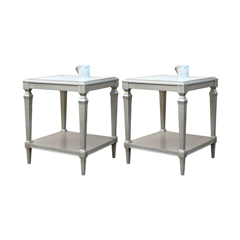 25.6" Tall Wood Square Top Side Table Sliver 4 Legs End Table with Shelf