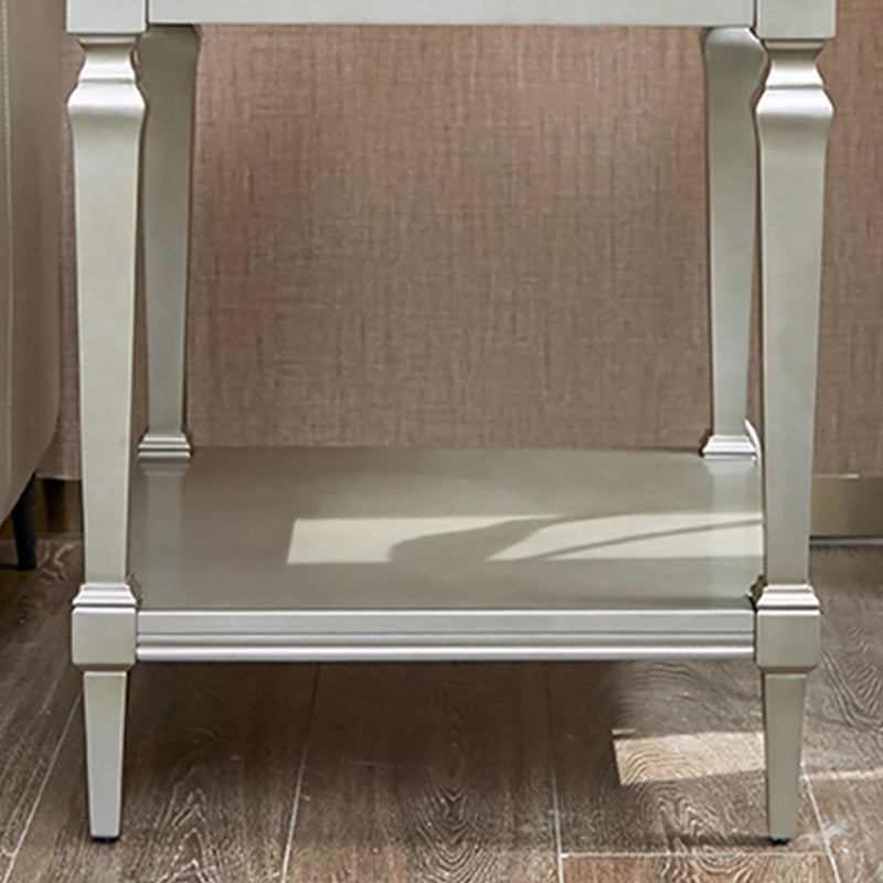 25.6" Tall Wood Square Top Side Table Sliver 4 Legs End Table with Shelf