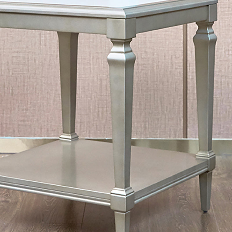 25.6" Tall Wood Square Top Side Table Sliver 4 Legs End Table with Shelf