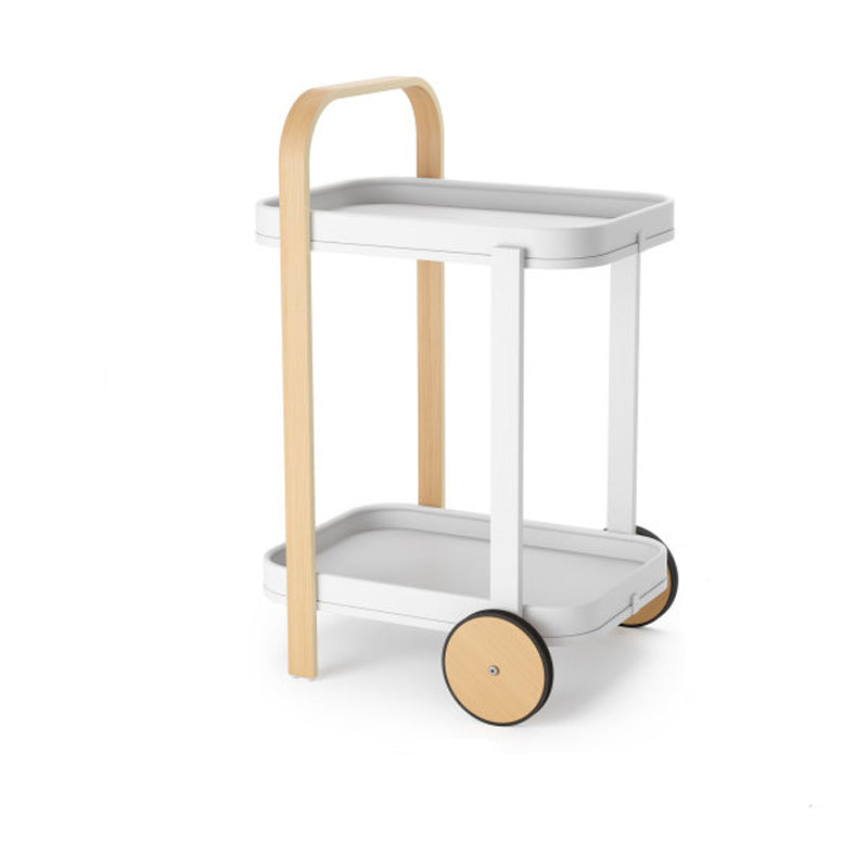 Wood Rectangle Tray Top Side Table 31.5-inch End Table with Wheel and Shelf
