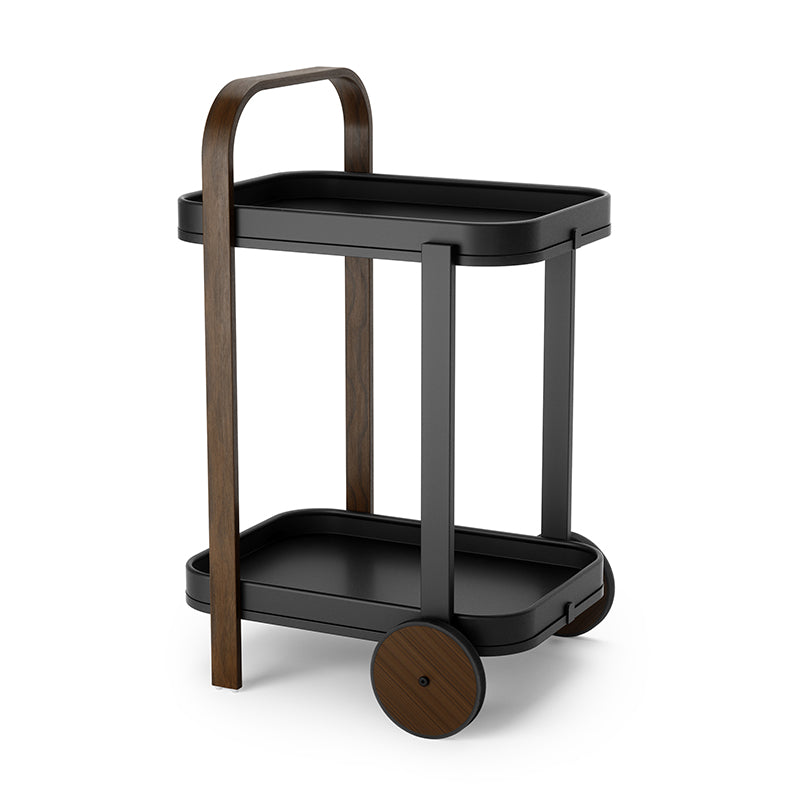 Wood Rectangle Tray Top Side Table 31.5-inch End Table with Wheel and Shelf