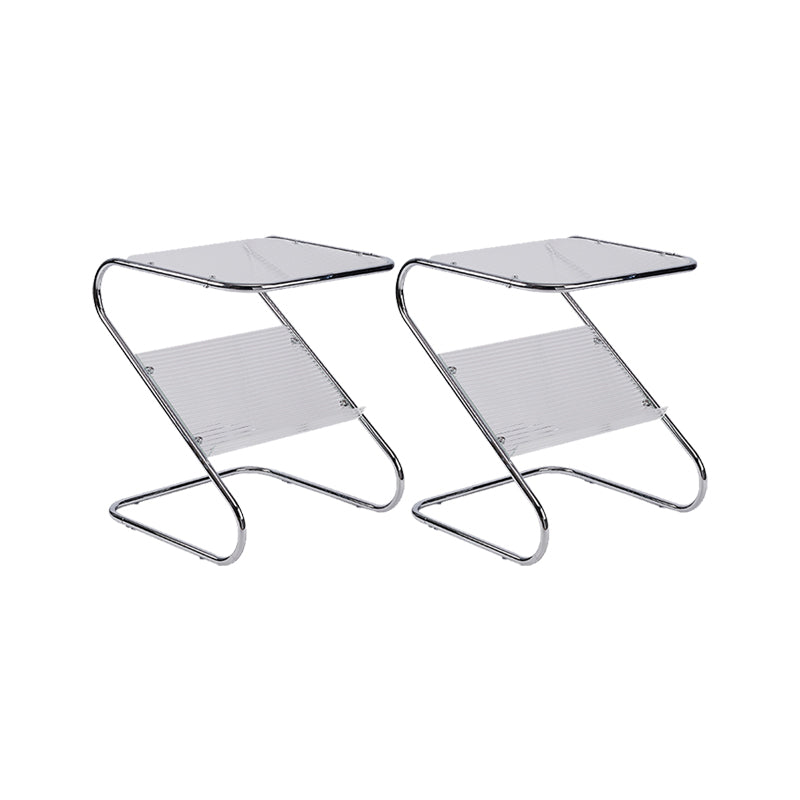 24" Tall Square Glass Top Side Table Iron Abstract Base End Table