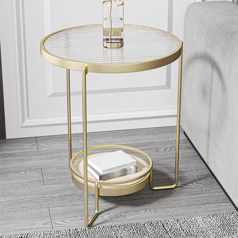 23.6" Tall Round Glass Top Side Table Iron Frame Base End Table with Shelf