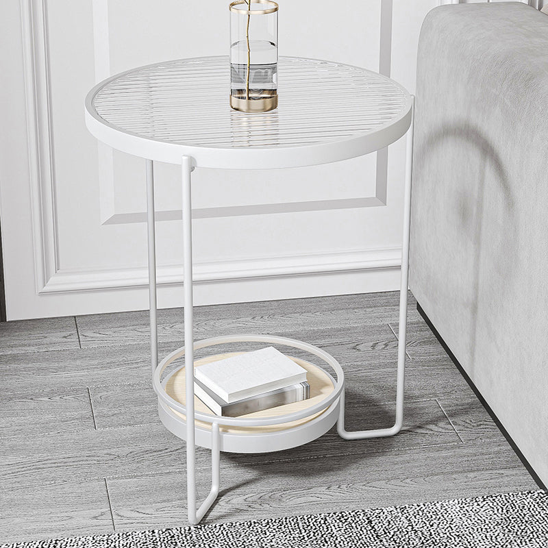 23.6" Tall Round Glass Top Side Table Iron Frame Base End Table with Shelf