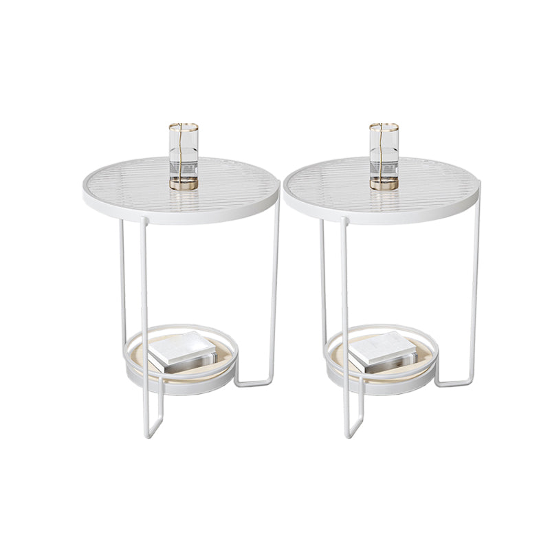 23.6" Tall Round Glass Top Side Table Iron Frame Base End Table with Shelf