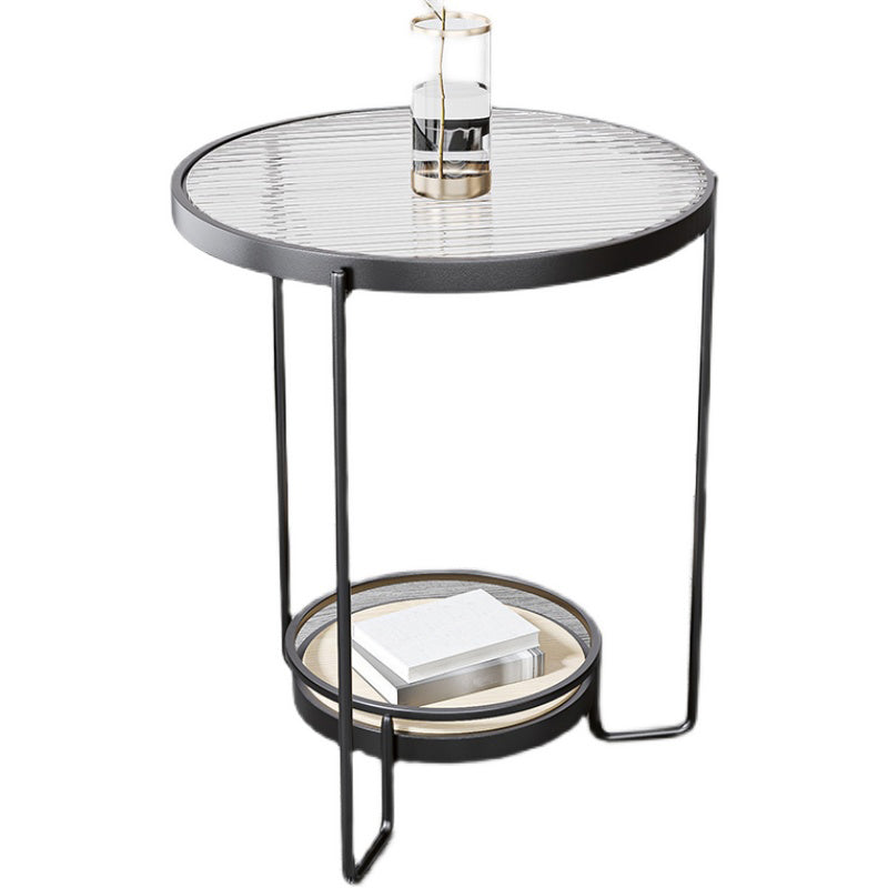 23.6" Tall Round Glass Top Side Table Iron Frame Base End Table with Shelf