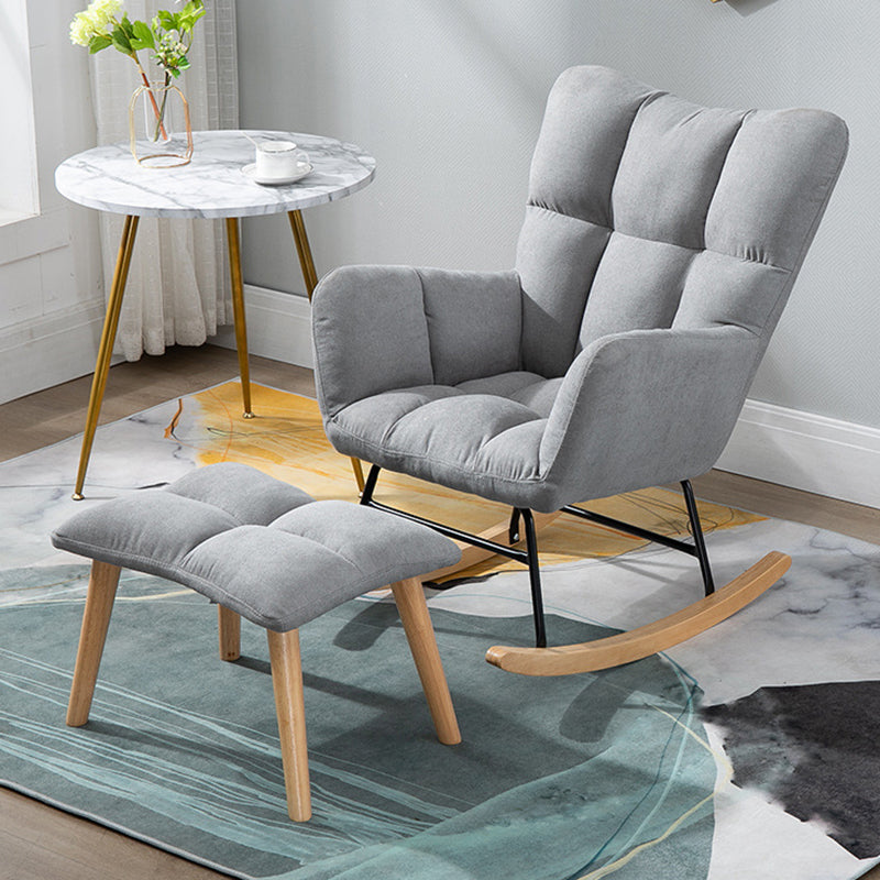 Modern Rocker Chair Upholstered Dark Legs Glider Button-Tufted