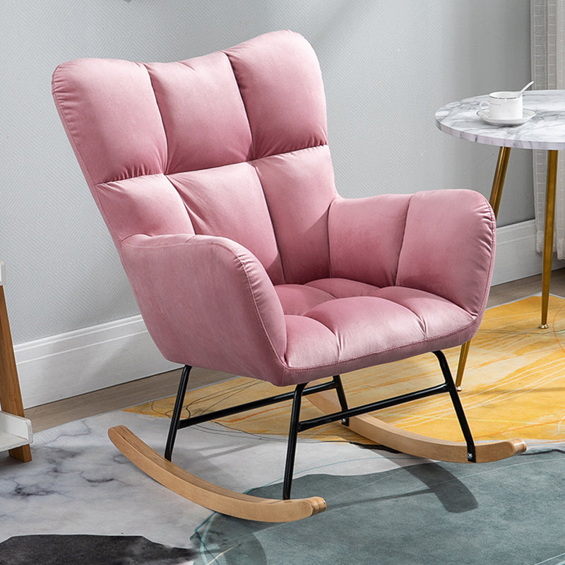 Modern Rocker Chair Upholstered Dark Legs Glider Button-Tufted
