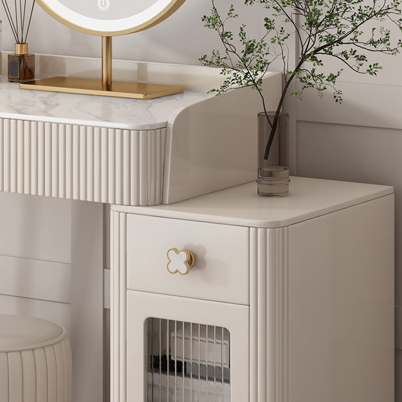 Slate Top Vanity Dressing Table Set Glam Beige Makeup Counter with Drawer