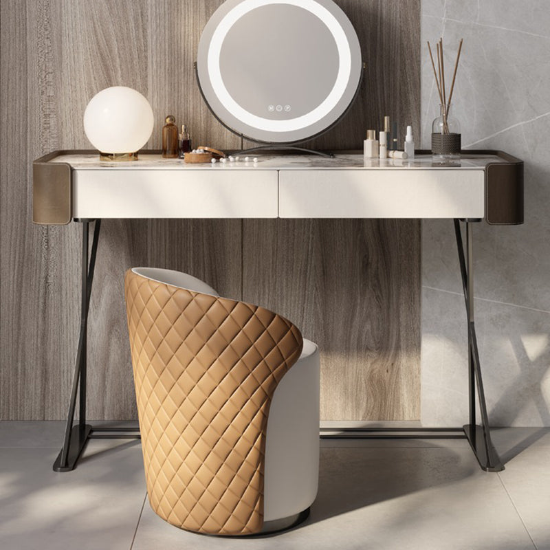 Glam 2-Drawer Vanity Table and Stool Set Slate Top Vanity Dressing Table Set