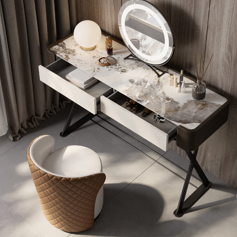 Glam 2-Drawer Vanity Table and Stool Set Slate Top Vanity Dressing Table Set