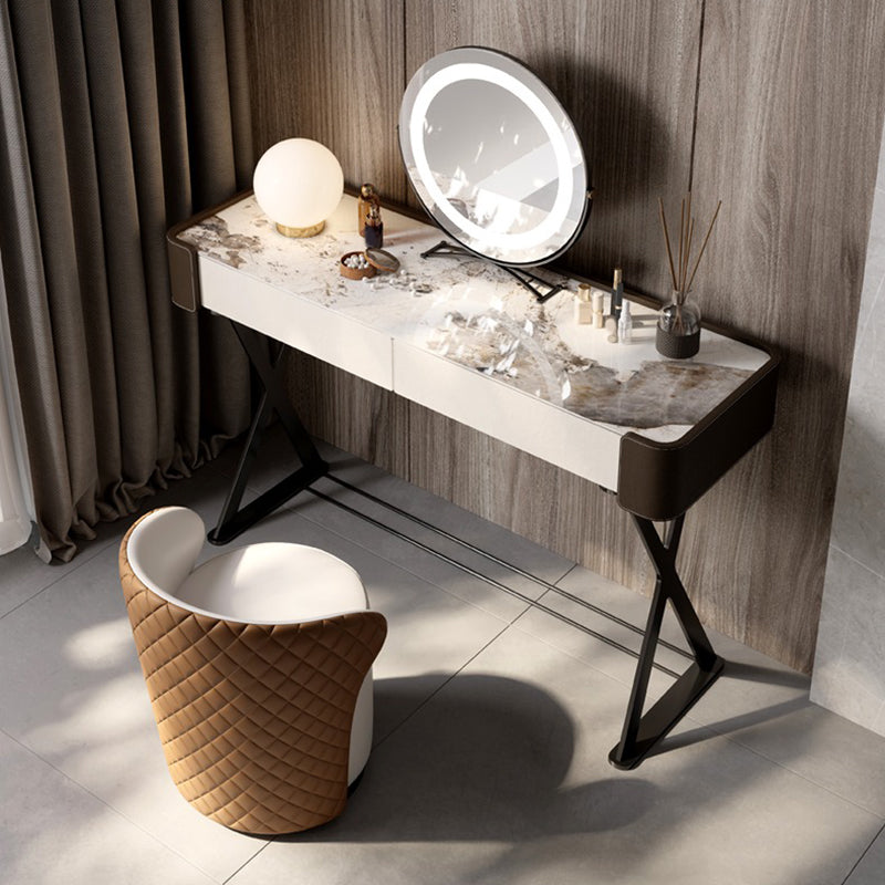 Glam 2-Drawer Vanity Table and Stool Set Slate Top Vanity Dressing Table Set
