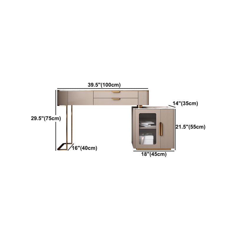 Glam Solid Wood Vanity Makeup Table Set Slate Top Dressing Table