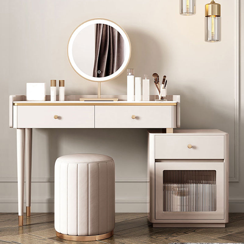 Glam Makeup Vanity Desk Slate Top Dressing Table With 3 Storage Drawers