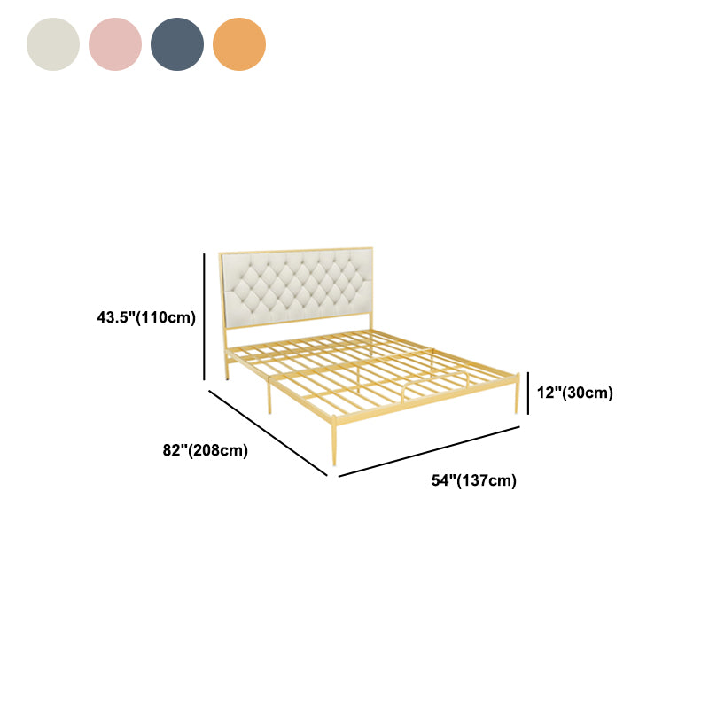 Glam Metal Panel Bed with Rectangular Upholstered Headboard, 43.3" Tall