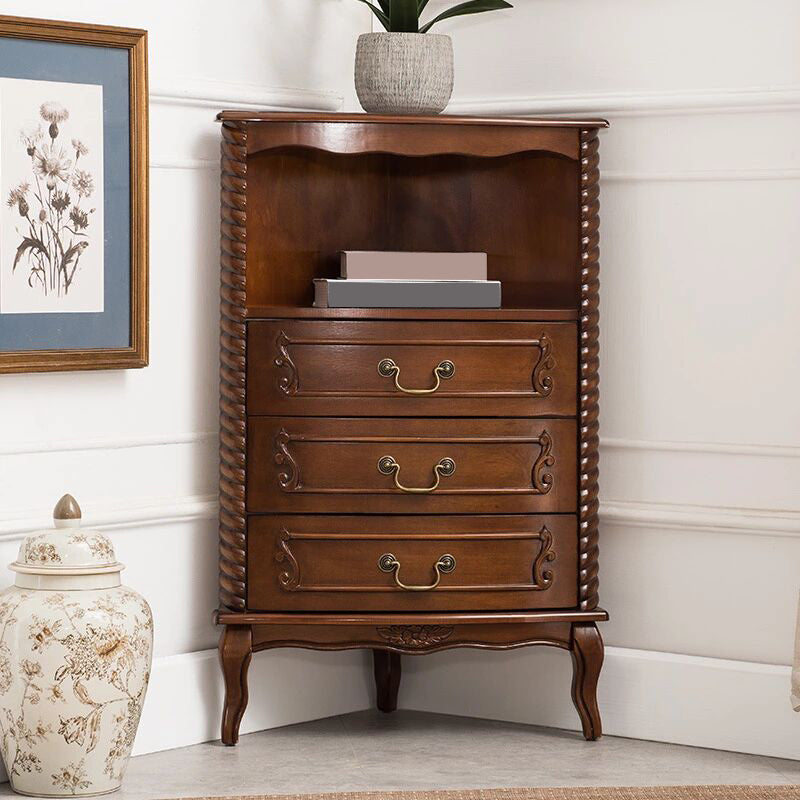 Contemporary Solid Wood Corner Chest, Brown Accent Chest with Shelves