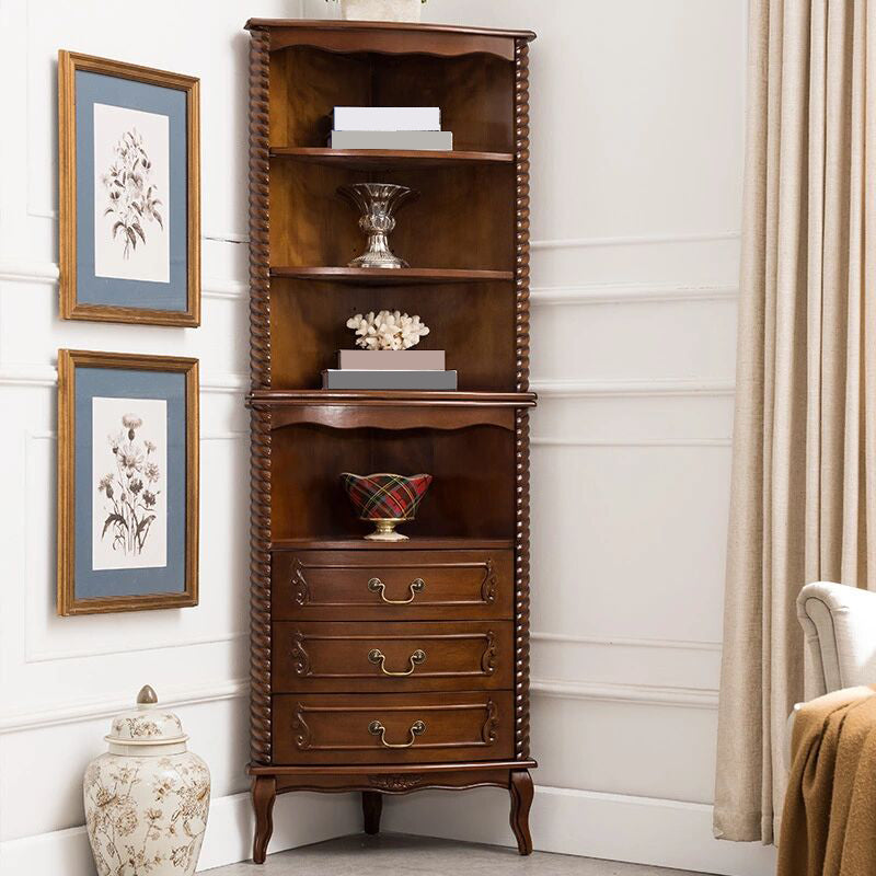 Contemporary Solid Wood Corner Chest, Brown Accent Chest with Shelves