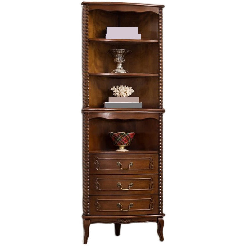 Contemporary Solid Wood Corner Chest, Brown Accent Chest with Shelves