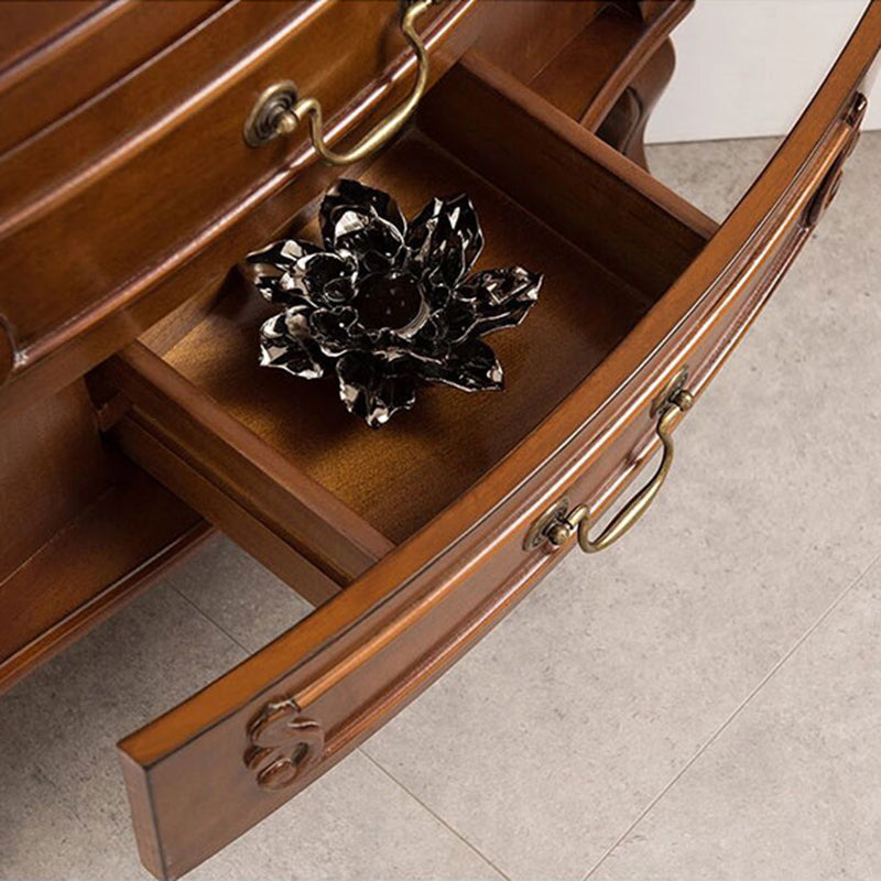 Contemporary Solid Wood Corner Chest, Brown Accent Chest with Shelves