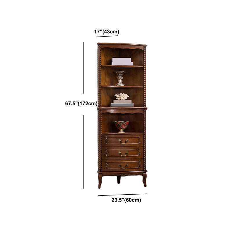 Contemporary Solid Wood Corner Chest, Brown Accent Chest with Shelves
